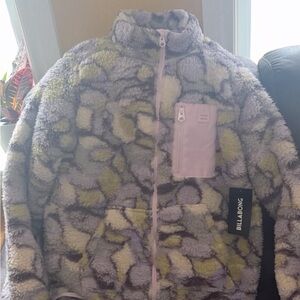 NWT Billabong Plush Sherpa Jacket in Pale Mauve, Cream & Lime, L